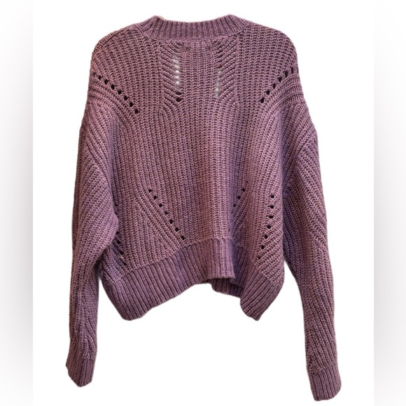 Elizabeth and James NWOT Open Stitch Crew Neck Cropped Purple Sweater – Large - Picture 3 of 7